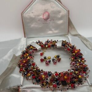 Elegant Floral Beaded Necklace and Earring Set by Elizabeth Payte